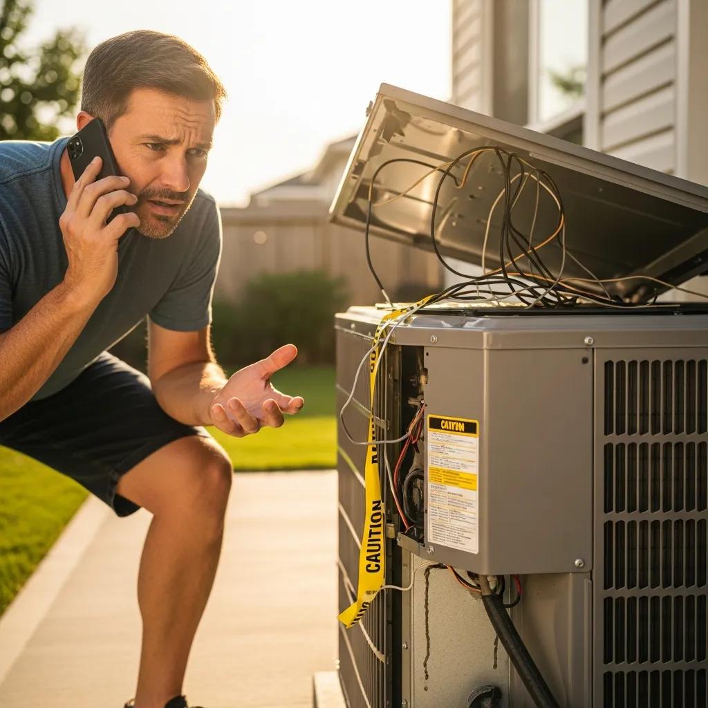 Homeowner contacting HVAC service for emergency repair