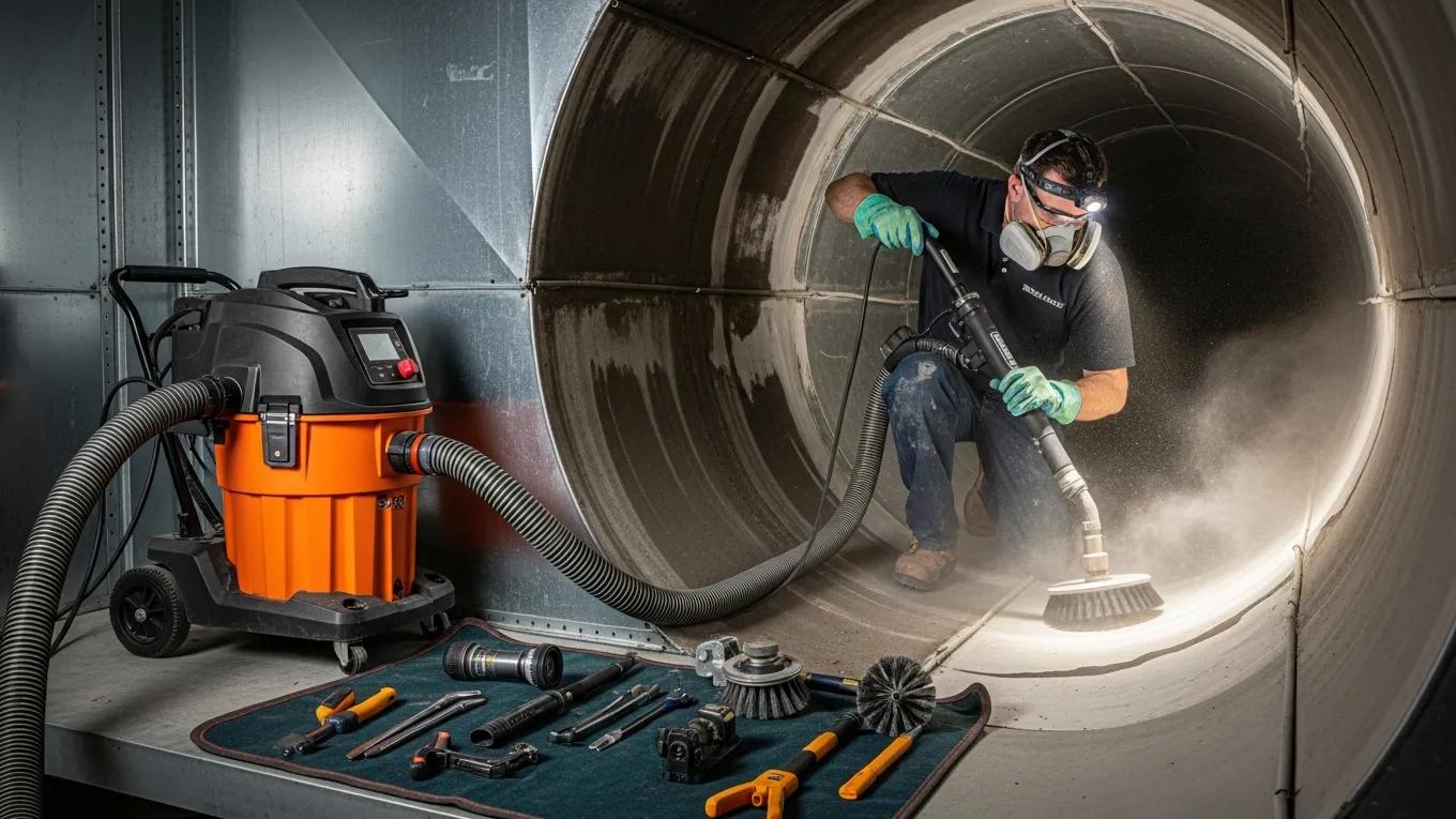 Boost Your Home's Air Quality with Expert Air Duct Cleaning 3 Technician using specialized tools to clean HVAC ducts for improved efficiency